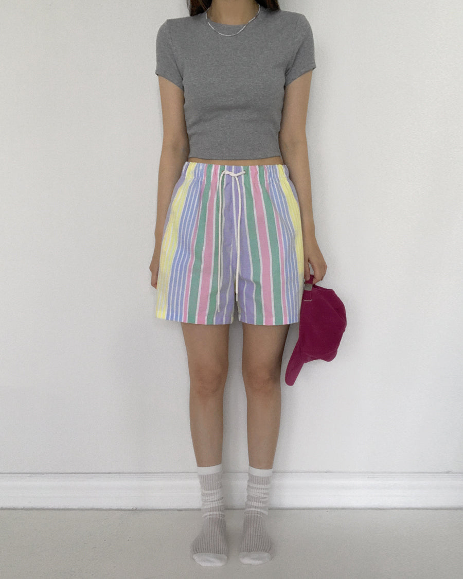 Pastel Stripe Cotton Lounge Shorts