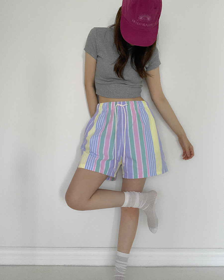 Pastel Stripe Cotton Lounge Shorts